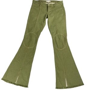 Miista Jeans Women 38 Boot Cut Low Rise Olive Green Hippie Cowgirl
